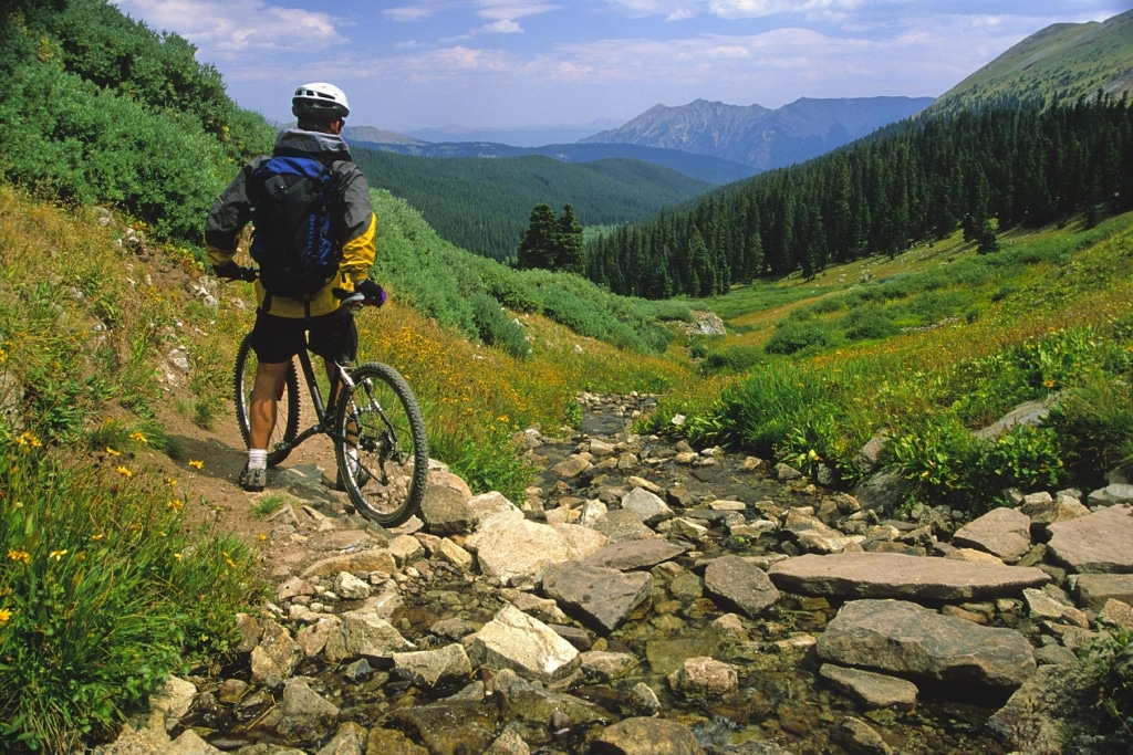 Mountain biking on a trail near Breckenridge