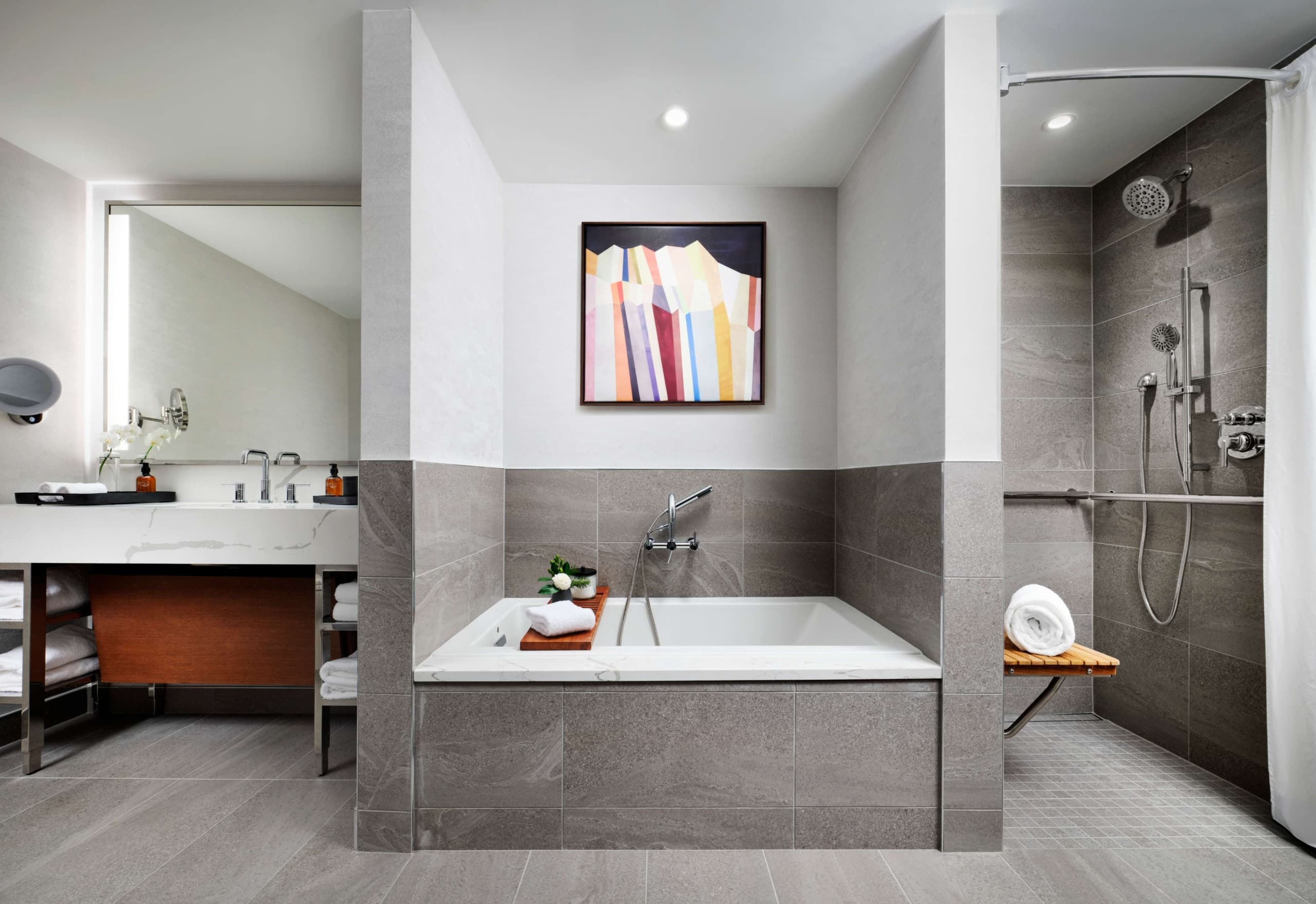 ADA-accessible bathroom with soaking tub at Hotel Alpenrock